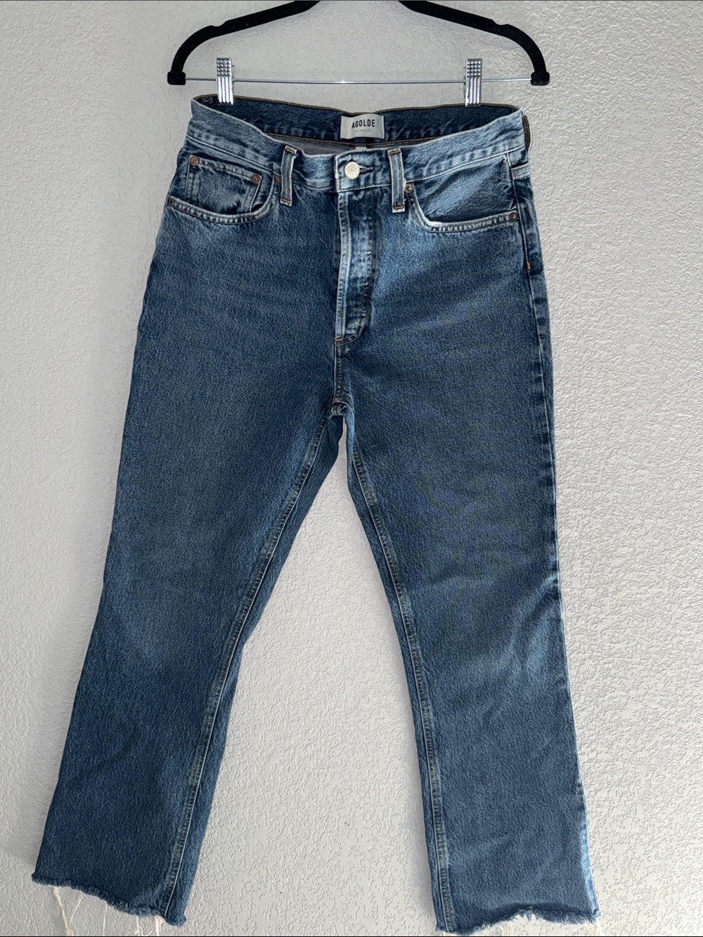 Agolde High Rise Straight Leg Jeans in Medium Blue